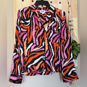 Diane Von Furstenberg Orange Pink Long Sleeve Button Down Shirt NWOT